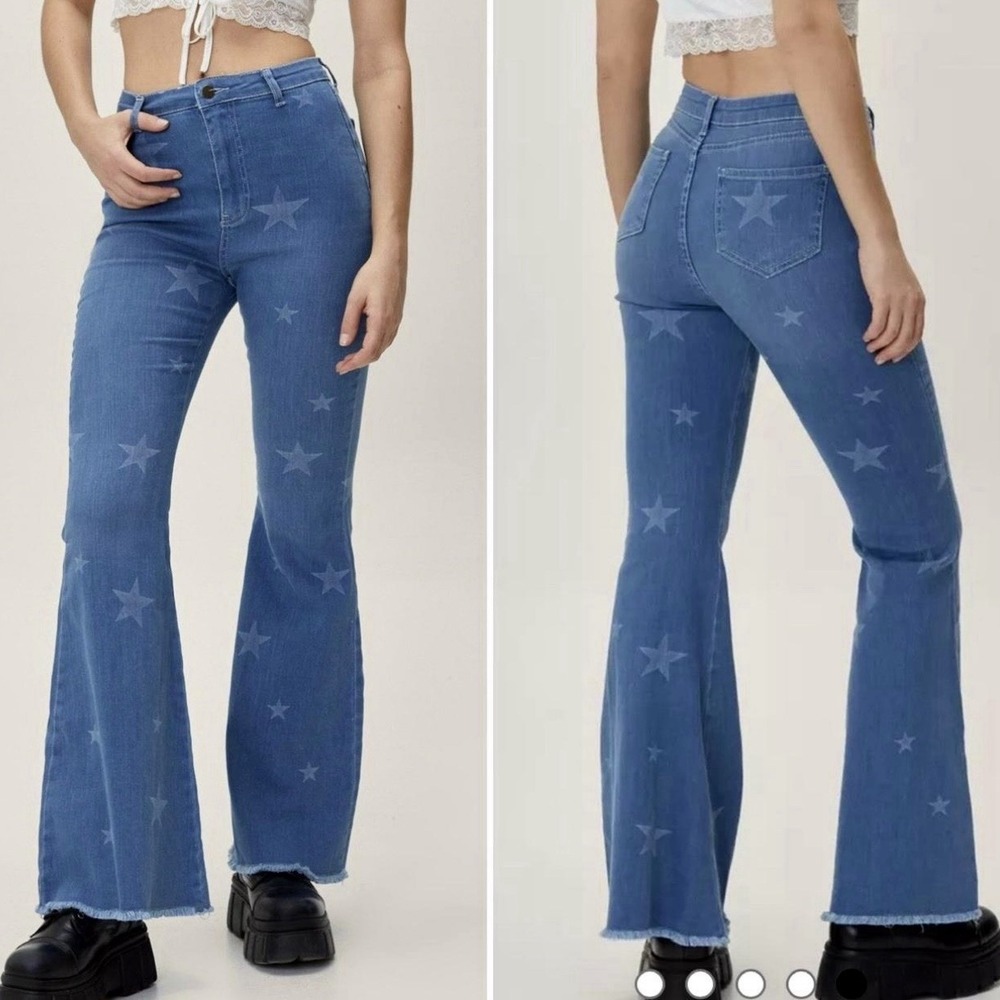 NASTY GAL High Waist Flare Star Print‎ Jeans Patriotic Western Size 8 Festival